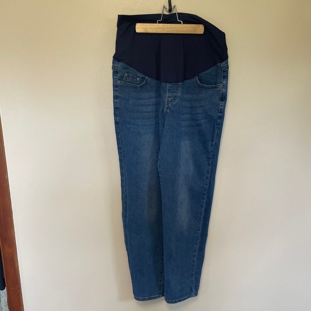 Over Belly Panel Maternity Straight Leg Jeans XL Worn In Casual Chic